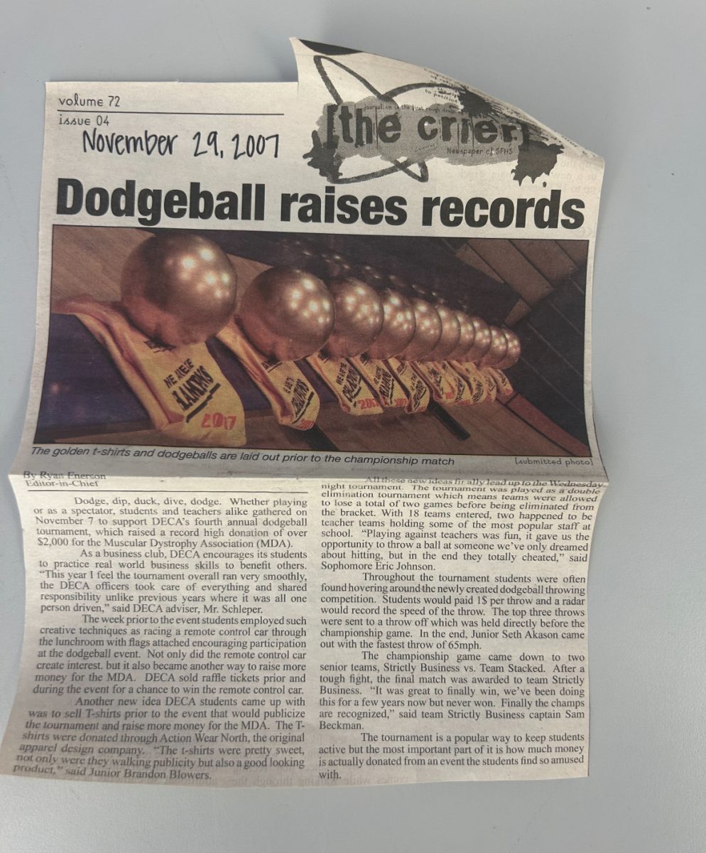 A 2007 article from The Crier Newspaper featured DECA Dodgeball on the front page.