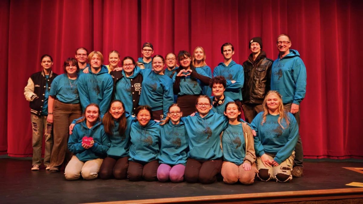 Group photo of the one act cast and crew from the subsections at Princeton high school. 